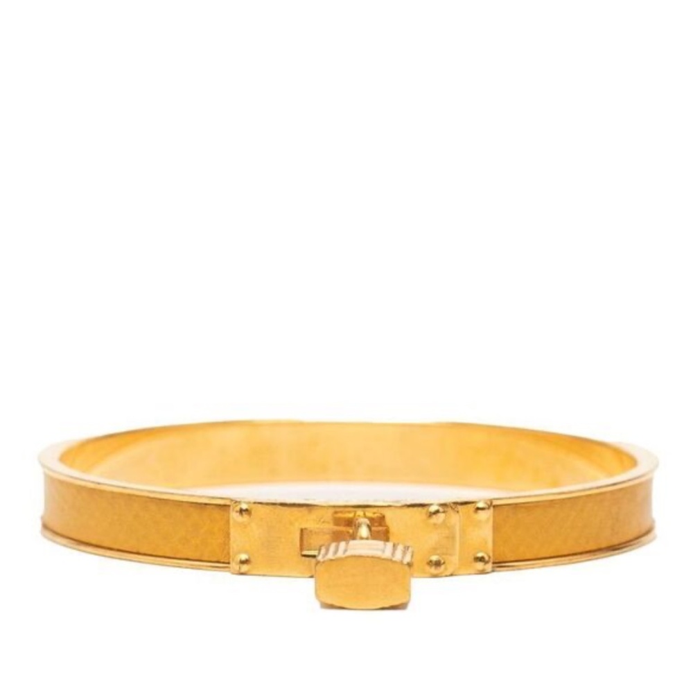 Hermes Kelly Cadena bangle bracelet lock Motif Yellow Leather inlay gold trim